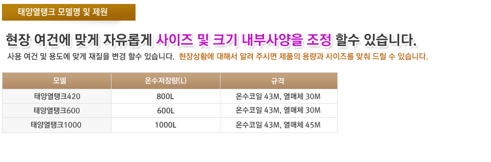 태양열탱크 제품명 및 제원